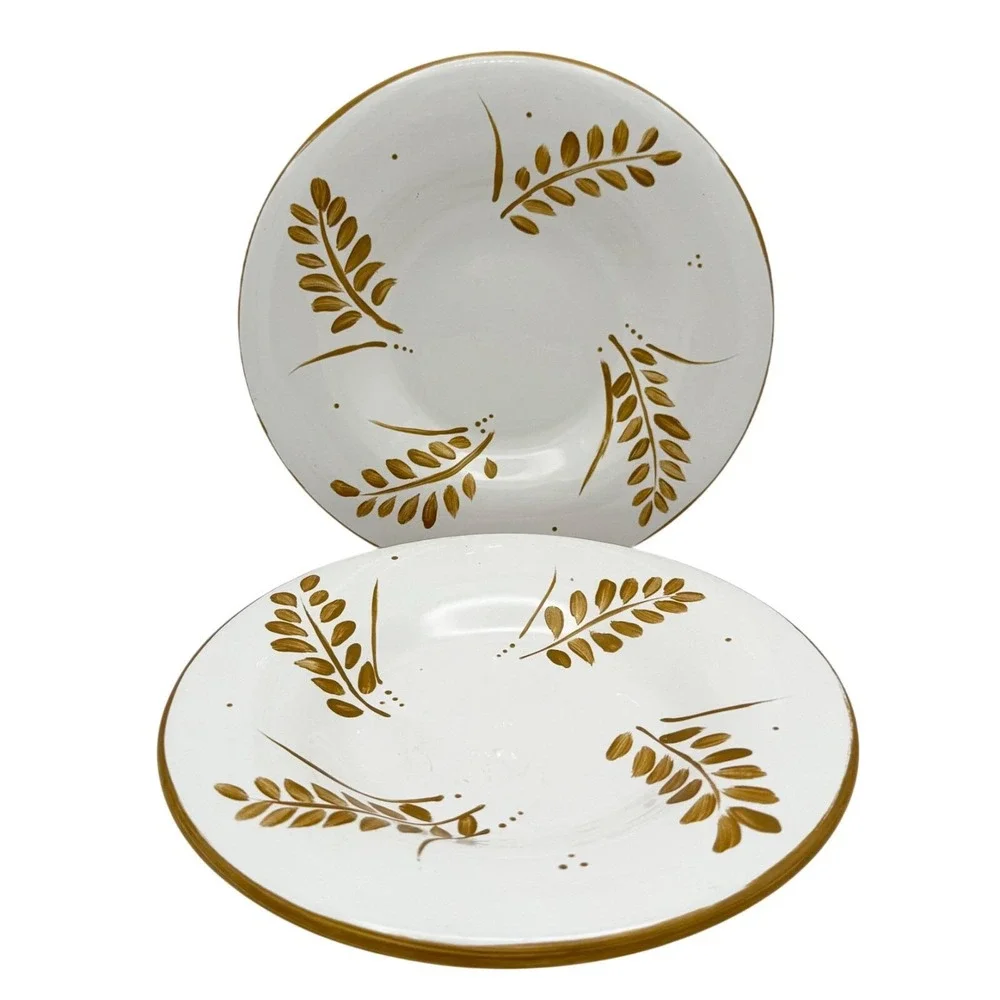 Pottery Barn Sausalito Gold Leaf Salad Plates ~ Set of 2 ~ Discontinued 2000